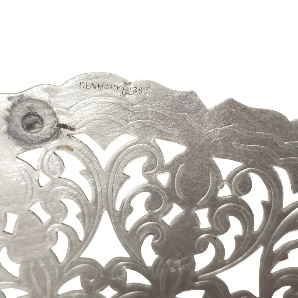 Vintage Marked Denmark Silver Plated Round‎ Pierced Ornate Trivet  7